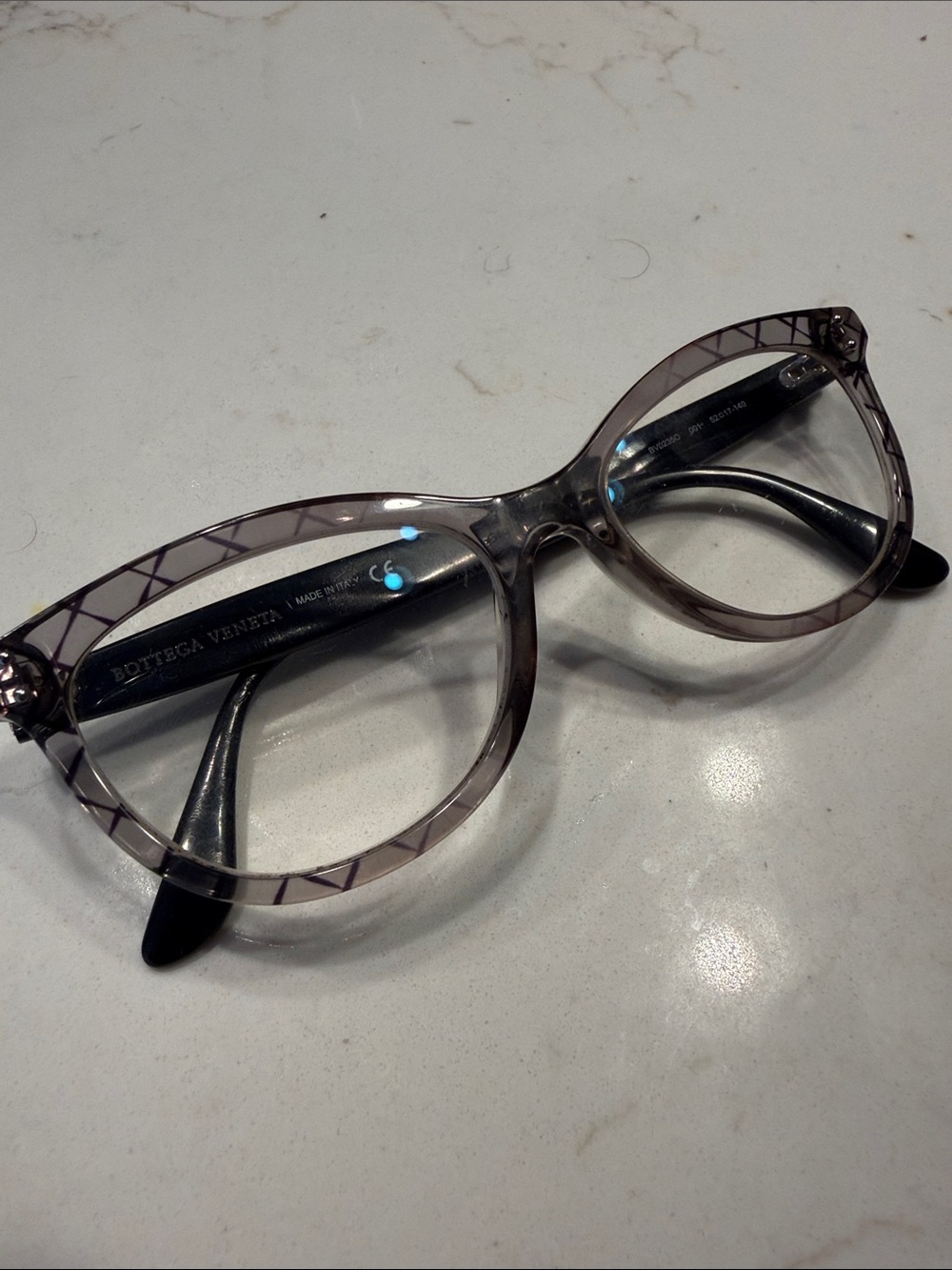 Bottega Veneta Translucent Taupe Geometric Cat-Eye Glasses